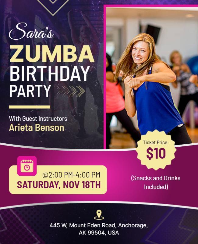 Zumba Birthday Party Celebration Flyer Template