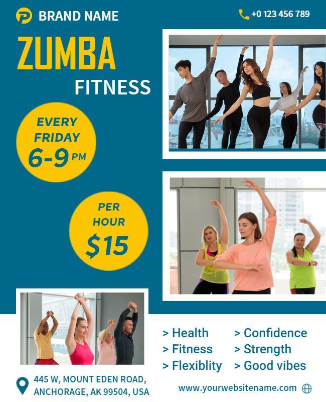 Dynamic Yellow Zumba Fitness Class Weekly Flyer Template