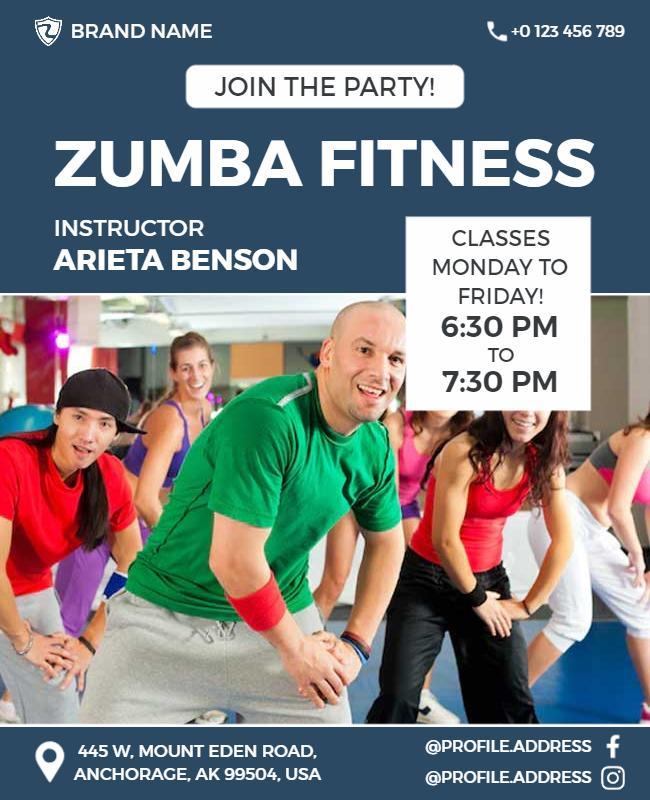 Energetic Blue Zumba Fitness Group Class Flyer Template