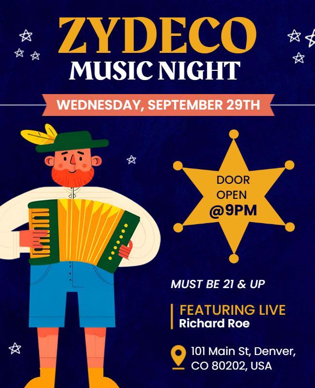 Zydeco Music Night Live Event Flyer Template