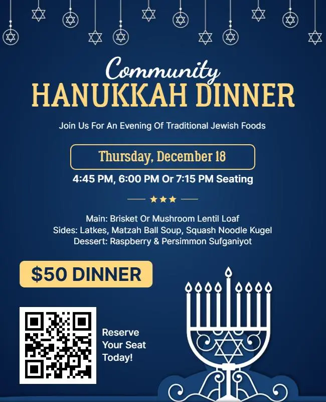Community Hanukkah Dinner Event Invitation Flyer Template