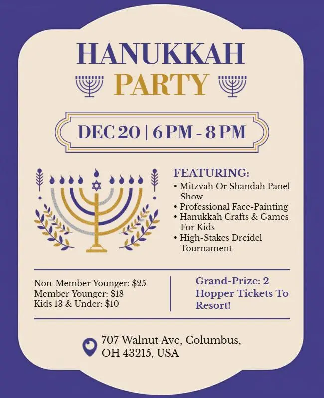 Jewish Festival Hanukkah Party Invitation Flyer Template