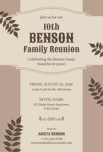 10th Annual Benson Family Reunion Celebration Invitation Template
