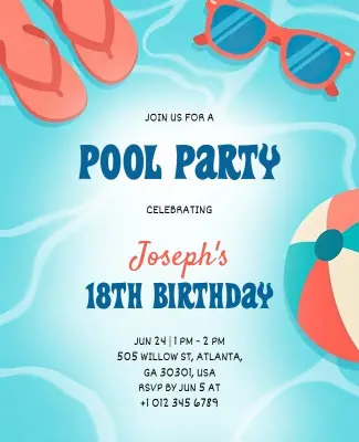 18th Birthday Pool Party Celebration Flyer Template