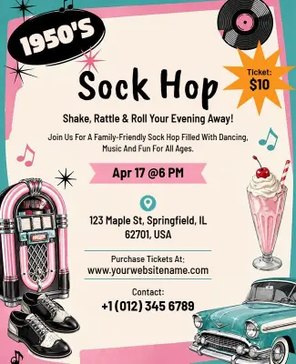 1950s Sock Hop Themed Dance Event Flyer Template