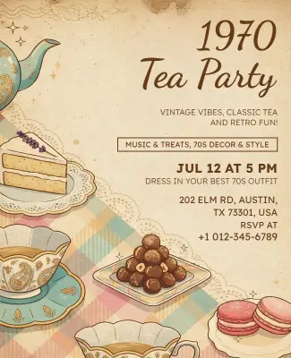 1970s Retro Tea Party Invitation Flyer Template
