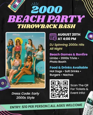 2000s Themed Beach Party Celebration Flyer Template