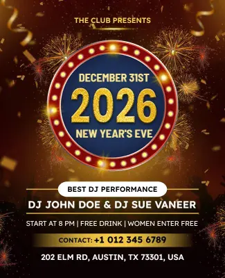 2026 New Year's Eve DJ Performance Party Flyer Template
