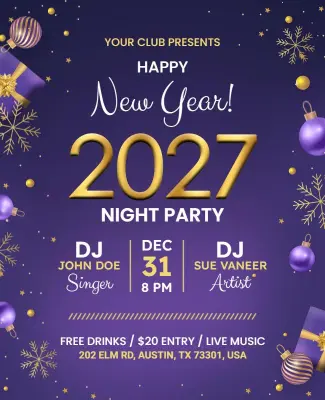 2027 New Year Night Party Flyer Template