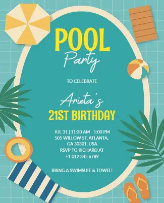 21st Birthday Pool Party Celebration Flyer Template