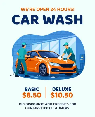 24 Hour Car Wash Service Poster Template