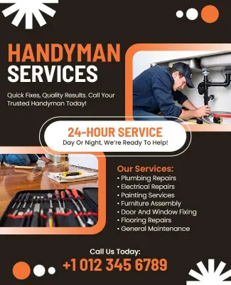 24-Hour Plumbing and Electrical Handyman Services Flyer Template