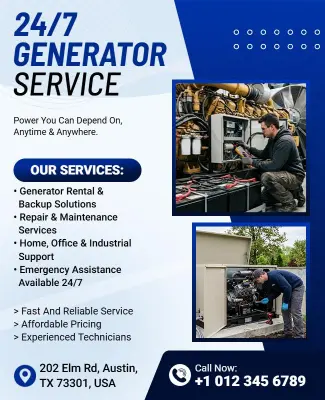 24/7 Generator Repair Service Flyer Template