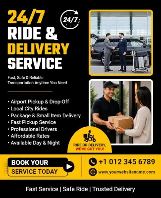 24/7 Ride and Delivery Service Flyer Template