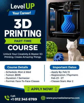 3d Printing Part-Time Course Flyer Template