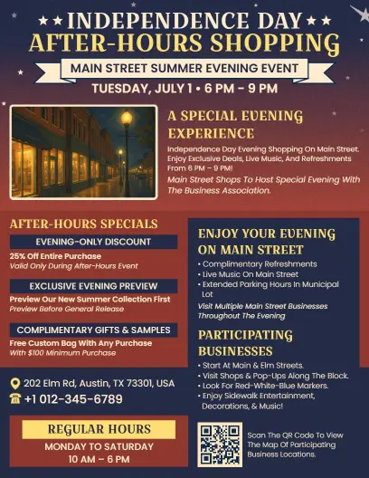 4th of July After-Hours Shopping Event Flyer Template