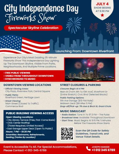 4th of July City Fireworks Show Flyer Template