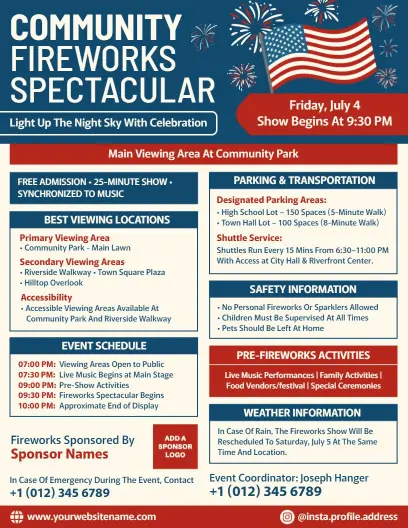 4th of July Community Fireworks Spectacular Flyer Template