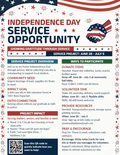 4th of July Community Service Opportunity Flyer Template