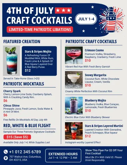4th of July Craft Cocktails Flyer Template