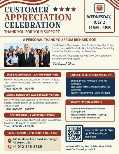 4th of July Customer Appreciation Event Flyer Template