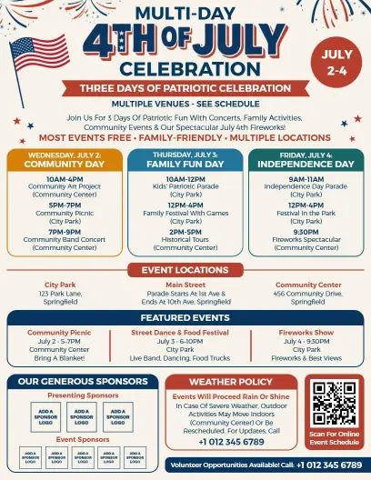 4th of July Day Wise Celebration Flyer Template