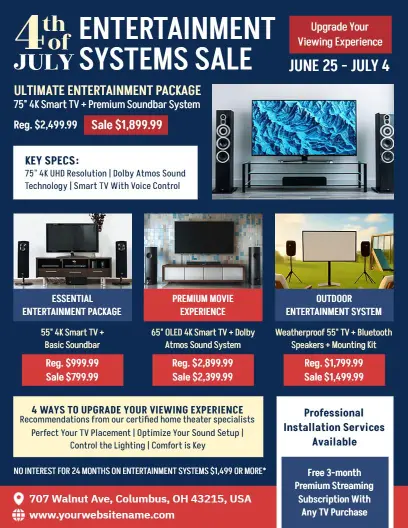 4th of July Entertainment Systems Sale Flyer Template