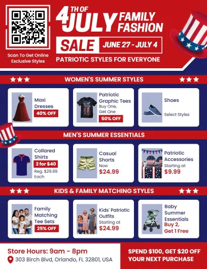 4th of July Family Fashion Sale Flyer Template