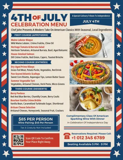 4th of July Fine Dine Special Menu Flyer Template