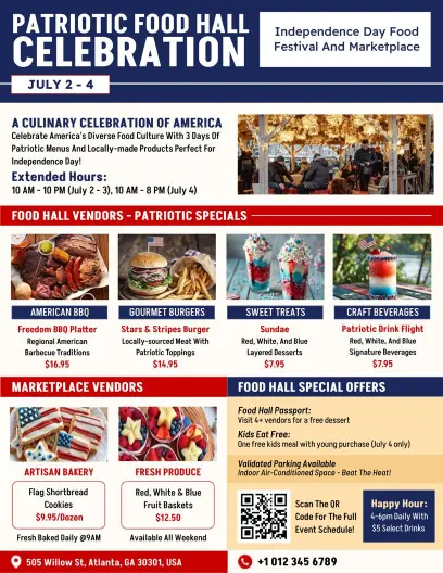 4th of July Food Hall Celebration Flyer Template
