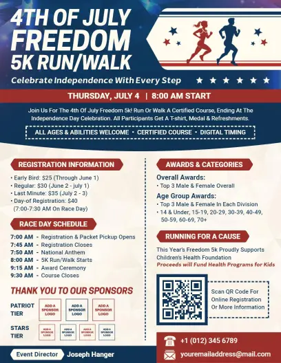 4th of July Freedom 5k Run and Walk Flyer Template
