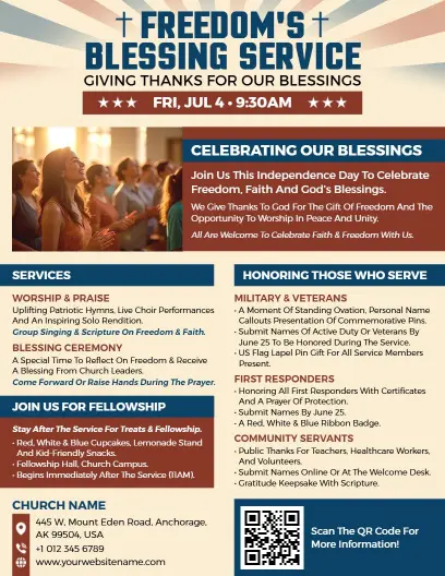4th of July Freedom Blessing Service Flyer Template