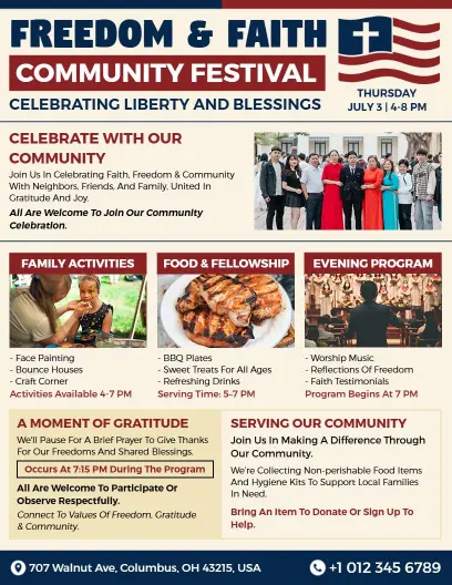 4th of July Freedom & Faith Festival Flyer Template