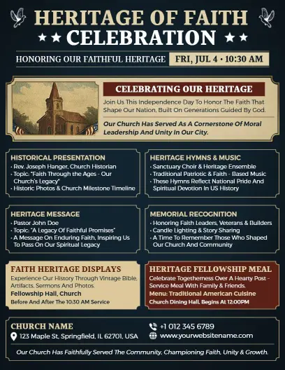 4th of July Heritage of Faith Celebration Flyer Template