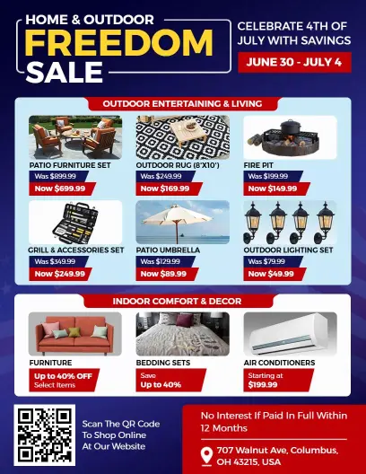 4th of July Home and Outdoor Freedom Sale Flyer Template