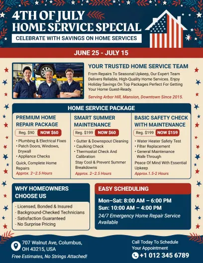 4th of July Home Service Flyer Template