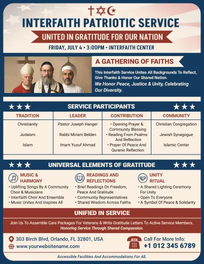 4th of July Interfaith Patriotic Flyer Template
