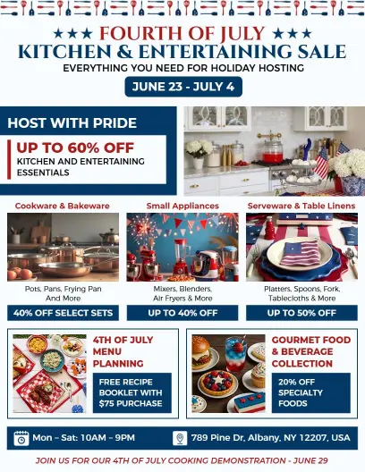 4th of July Kitchen and Entertaining Essentials Sale Flyer Template