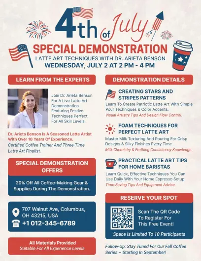 4th of July Latte Art Demonstration Flyer Template