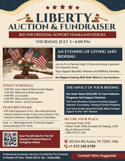 4th of July Liberty Auction and Fundraiser Flyer Template
