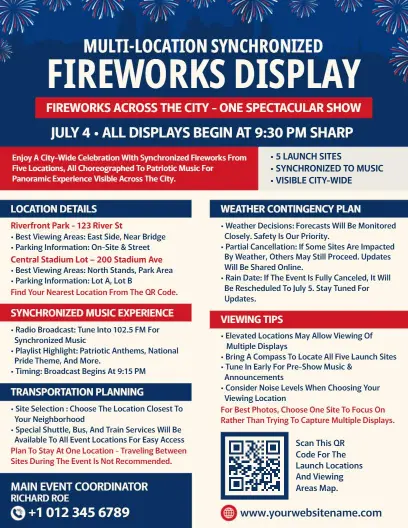 4th of July Multi-Location Fireworks Display Flyer Template
