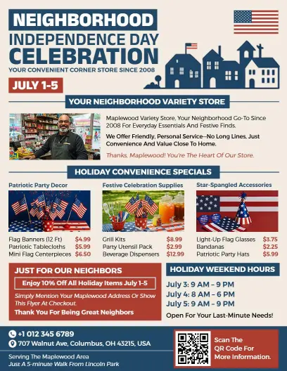 4th of July Neighborhood Store Patriotic Sale Flyer Template