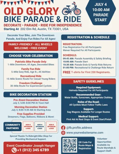 4th of July Old Glory Bike Parade and Ride Flyer Template