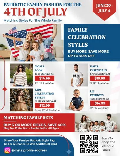 4th of July Patriotic Family Fashion Sale Flyer Template