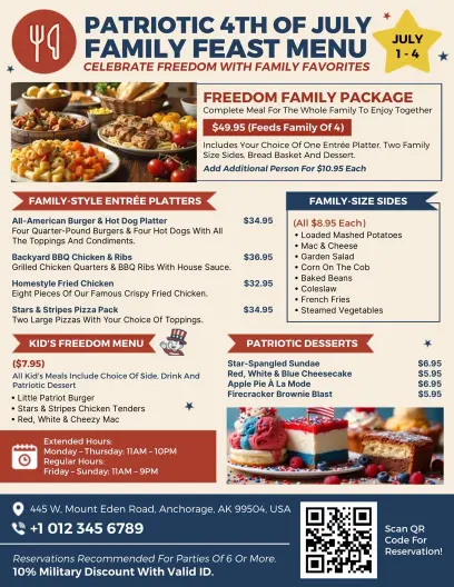 4th of July Patriotic Family Feast Menu Flyer Template