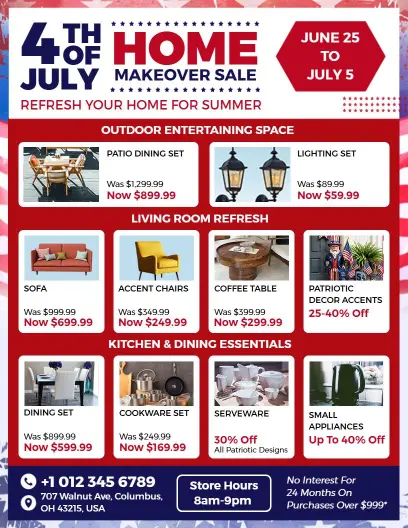 4th of July Patriotic Home Makeover Sale Flyer Template