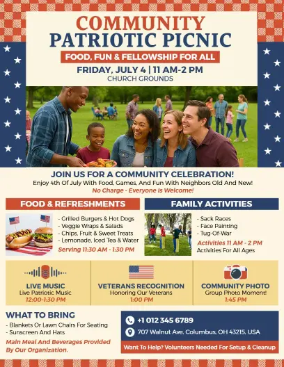 4th of July Patriotic Picnic Flyer Template