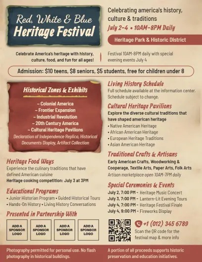 4th of July Red White and Blue Heritage Festival Flyer Template