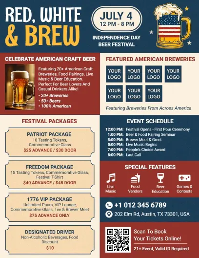 4th of July Red, White & Brew Beer Festival Flyer Template