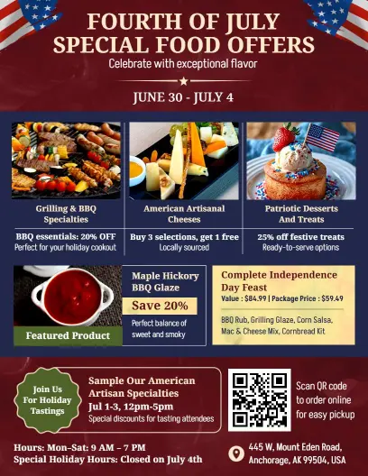 4th of July Specialty Food and Gourmet Sale Flyer Template